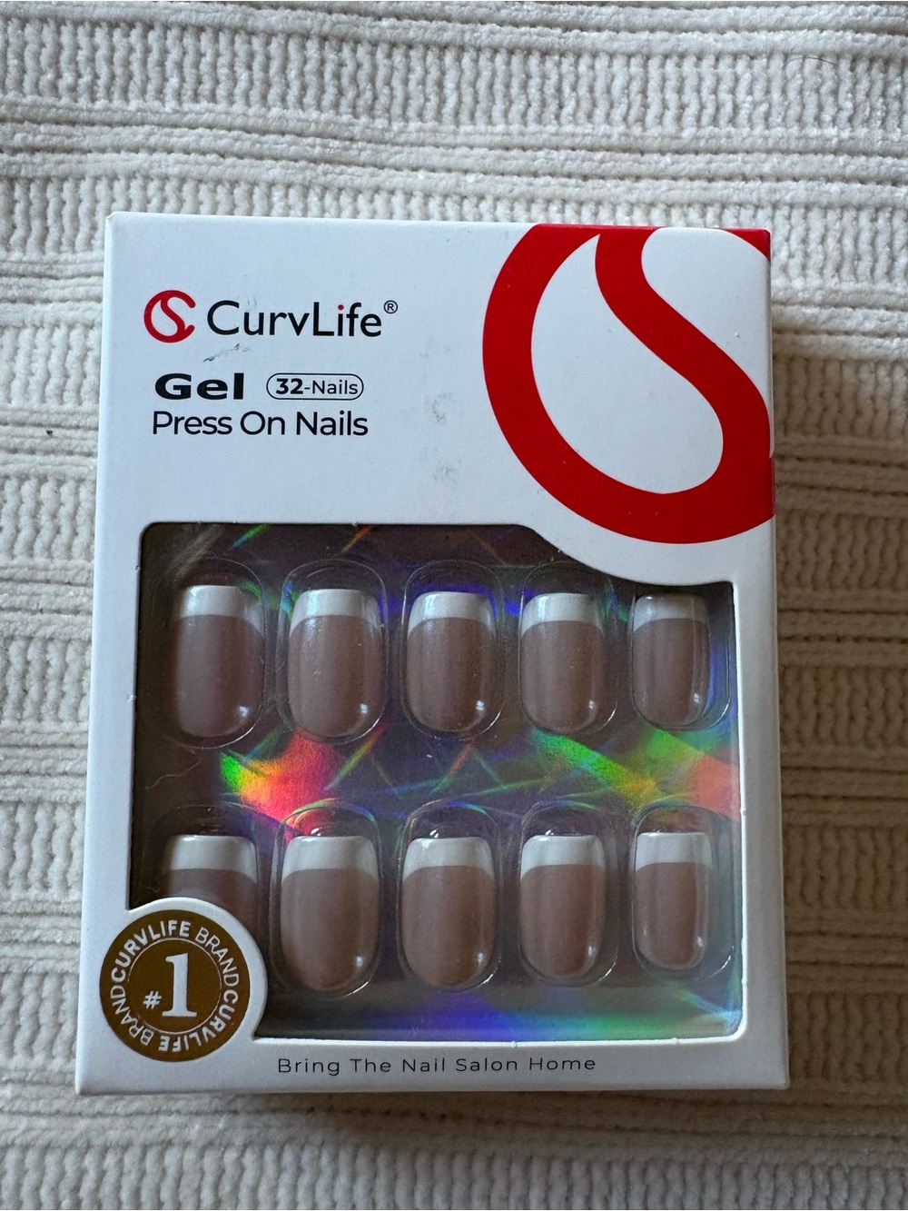 Curvlife Gel Press On Nails in Nude with White French Tips Broad French